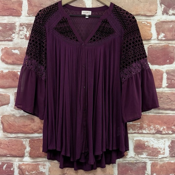Anthropologie Meadow Rue Tunic Top Women's L Purple Boho Velvet Burnout Shirt - Picture 7 of 9